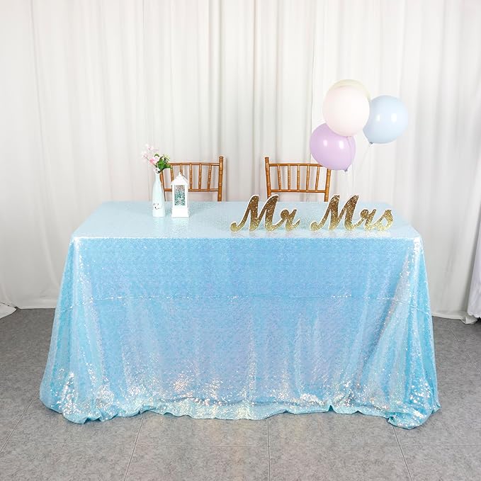 ShiDianYi Aqua Tablecloth Rectangle 50X72 Inch Sequin Fabric Tablecloth Iridescent Aqua Sequin Tablecloth Overlay Glitter Table Cloth Blue Table Cover Aqua Blue Mermaid Fabric for Birthday Party