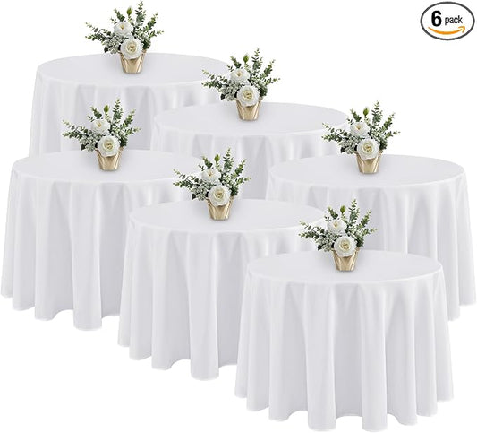 Fitable 6 Pack White Tablecloths for Round Tables - 108 Inches in Diameter - Stain Resistant and Washable Table Clothes, Polyester Fabric Table Covers for Wedding, Party, Banquet, Formal Events