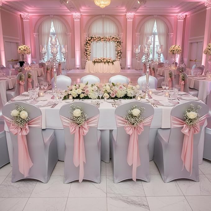 6 Pieces Stretch Polyester Spandex Dining Chair Covers Chair Protectors for Wedding Banquet Party (6, Metallic Silver)