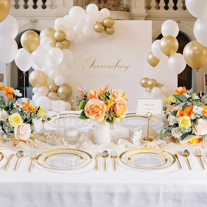 Supernal 360PCS Gold Plastic Silverware, Plastic Utensils Heavy Duty,Gold Silverware Disposable,Disposable Cutlery,Hammered Utensils Set Includes:120 Knives,Forks and Spoons for Party,Birthday,Wedding
