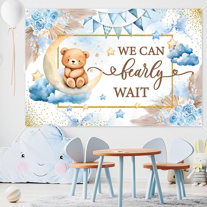 DataMoon We Can Bearly Wait Baby Shower Decorations - Baby Boxes with Letters,Boho Balloons,We Can Bearly Wait Backdrop for Teddy Bear Baby Shower,Birthday Supplies,Gender Reveal Party Supplies