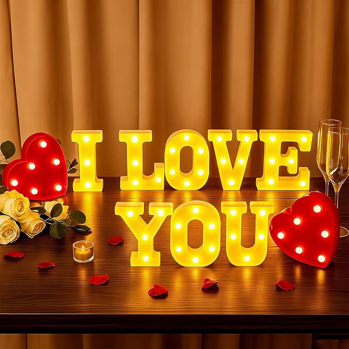 Honoson 10 Pcs I Love You Light up Sign Romantic Heart LED Decoration Anniversary Present Light for Valentine's Mothers Day Wedding Engagement Boyfriend Girlfriend Lover Special Night Party