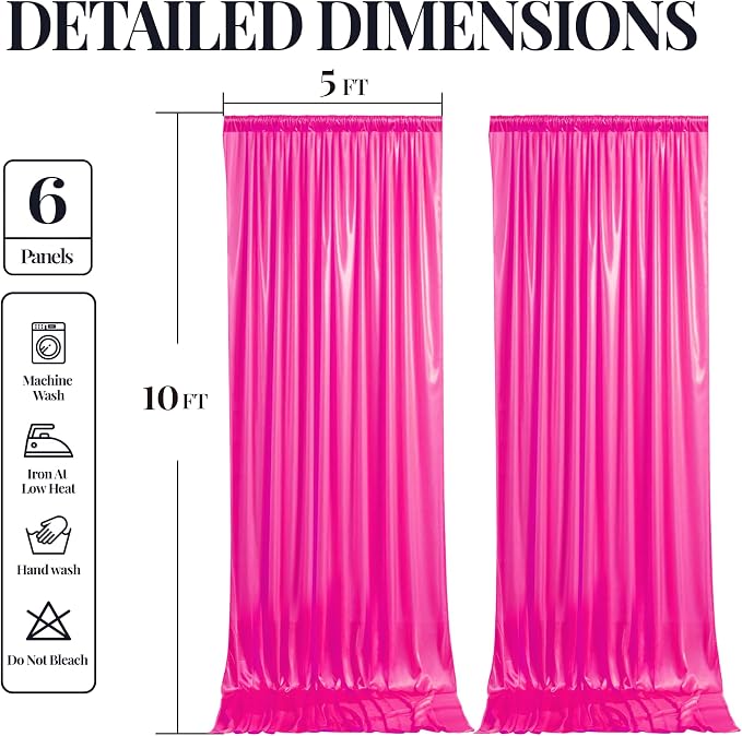 30x10ft Hot Pink Glitter Backdrop Curtain for Parties, Wrinkle Free Satin Photo Backdrop Drapes 6 Panels 5x10FT Shimmer Back Drop Cloth for Wedding Birthday Baby Shower Photography Background Decor