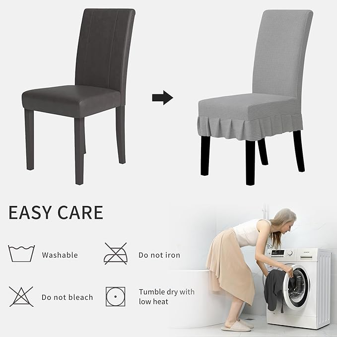 Easy-Going Dining Chair Covers Stretch Parsons Chair Slipcover with Skirt Chair Covers for Dining Room Restaurant Banquet (8 PCS, Light Gray)