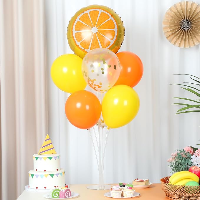 Little Cutie Fruit Party Balloons Stand Kit 2 Sets With 2 Orange Slice Foil Balloons Orange Yellow Gold Confetti Balloon Centerpiece for Tables for Birthday Party Little Cutie Baby Shower Decorations
