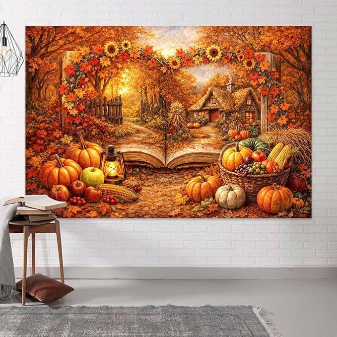 7 x 5 ft Fall Photo Backdrops for Photography Autumn Fairy Wonderland Storybook Pumpkin Magic Garden Thanksgiving Backdrop Maple Leaves Thanksgiving Photoshoot Portrait Photo Backdrops Decorations