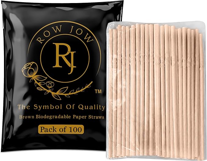 24 Hours Flex Paper Straws - (100pcs Paper Straws) 100% Biodegradable Ecofriendly Extra Durable, Last up to 24 hours in beverages, Recyclable. (Brown)