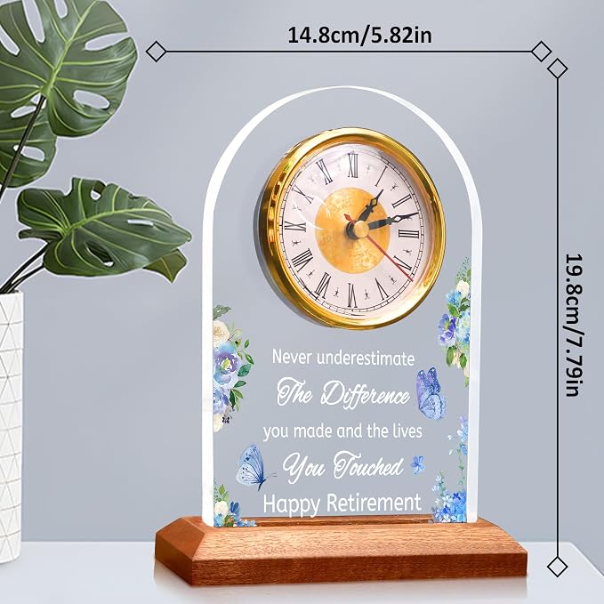 Light Up Quartz Clock Retirement Gifts for Women Men,Retirement Quartz Desk Clock with LED Wooden Base, Coworker Gifts Going Away Gift Congratulations Retired Gifts for Boss Friends Teacher Doctor