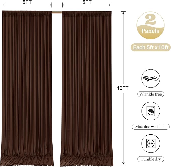 Brown Backdrop Curtains with Lights for Parties,10x10FT Wrinkle Free Wedding Photo Backdrop Curatin Drapes Fabric for Baby Shower Birthday Ceremony Reception Home Party Decorations