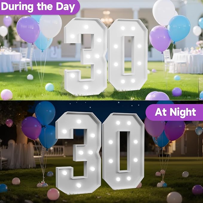 3FT Marquee Numbers 30 with Lights, Large Light Up Numbers Sign for 30th Birthday Party Decorations, Anniversary Celebration Backdrop Decor for Women and Men