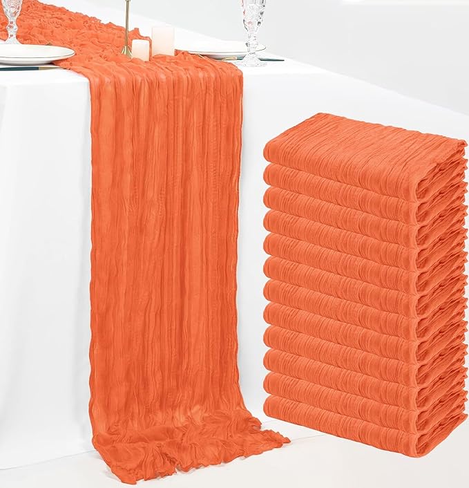 12 Pack Cheesecloth Table Runner, 35 x 120 Inch Boho Orange Cheese Cloth Table Runner 10 ft Gauze Table Runners for Wedding Baby Shower Party Birthday Home Decorations
