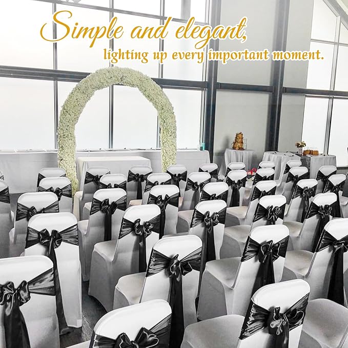 60 PCS Black Chair Sashes, Ties Bows Designed Sashes for Washable Reusable Chair Covers Supplies for Wedding Reception Events Banquets Party Hotel Event Aisle Decorations (7 x 108 inch)