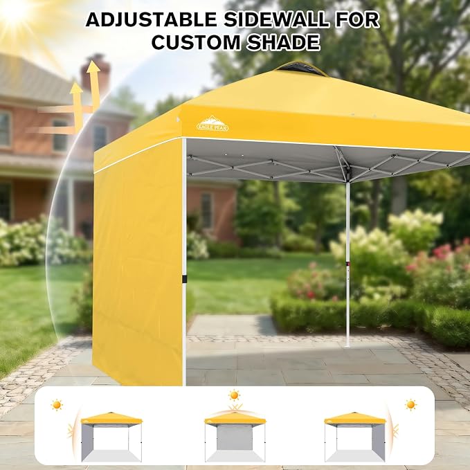 EAGLE PEAK Commercial Canopy 10x10 Pop Up Canopy Tent with 1 Sidewall, Easy Setup Heavy Duty Instant Event Shelter for Vendors & Markets, Outdoor Sun Shade, Yellow