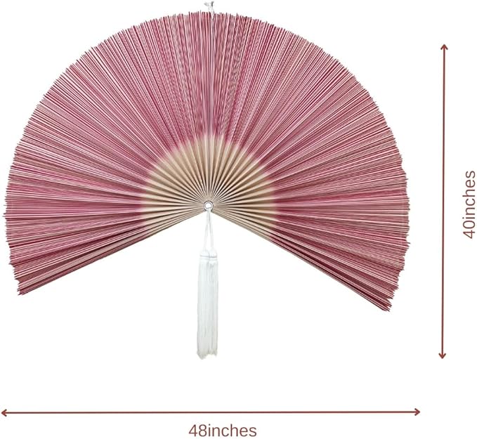 Fan Wall Decor,Japanese Chinese Walls Fan Décor, Boho Hanging Headboard,Decorative Folding Fans for Over Bed Decorations (Redpink 48inch)