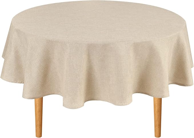 Hiasan Round Tablecloth Faux Linen Farmhous Beige Table Cloth - Wrinkle and Stain Resistant Decorative Table Cover for Dining Kitchen Party Outdoor, 84 Inch Round