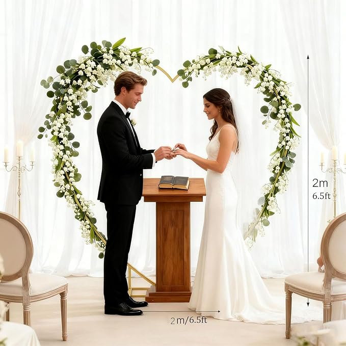 6.7 Ft Heart Arch Stand for Proposal, Heavy Duty Gold Metal Heart Shape Wedding Arch Photo Backdrop Stand– Supplies for Wedding, Valentine's Day, Engagement and Birthday Party (White)