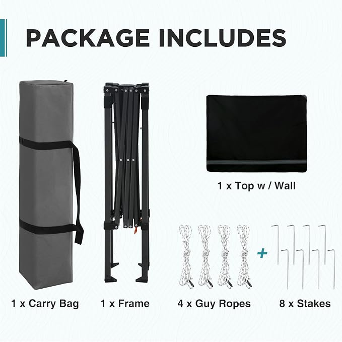 EAGLE PEAK 6x4 Instant Pop Up Canopy Tent with 1 Half Wall Panel, Straight Leg Sun Shelter, Portable Canopy with Carry Bag for Camping, Beach & Sports, Black