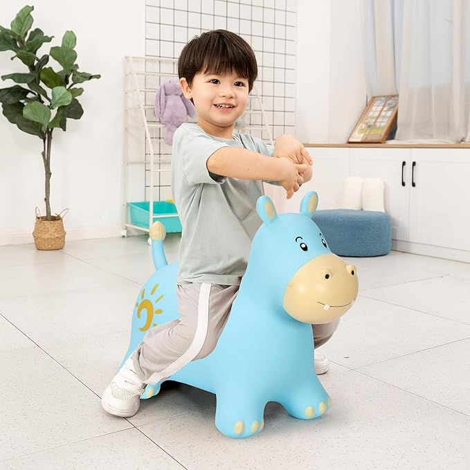 INPANY Bouncy Horse, Hippo Hopper Toys, Toddlers Bouncing Animals Toys, Inflatable Hopping Horse Buddies, Kid Ride on Rubber Bouncer, Indoor Outdoor Birthday Gifts Toy for 2 3 4 Year Old Girls Boys