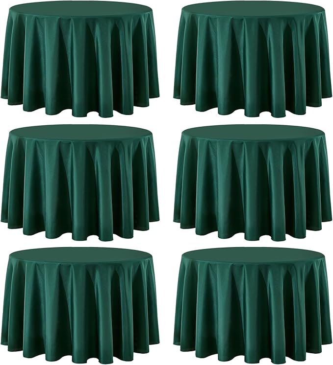Round Tablecloth 120 Inch 6 Pack Dark Green Tablecloths Washable Decorative Linen Polyester Table Clothes Cover for Dining Table Banquets Buffet Parties and Wedding