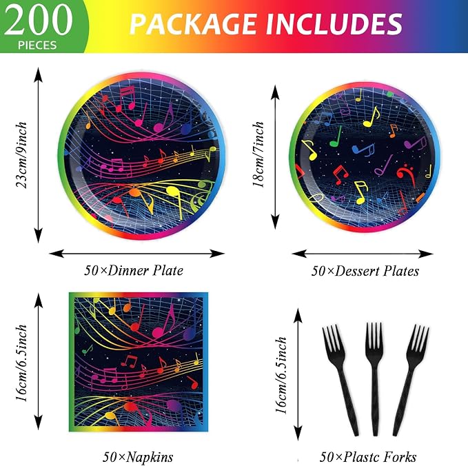 gisgfim 50 Guests Music Birthday Decorations Music Plates and Napkins Party Supplies Musical Note Themed Tableware Set Decorations Karaoke Party Plates Favors for Birthday 200 PCS