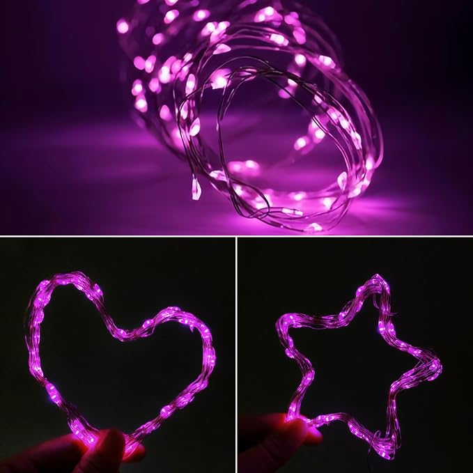 4-Pack 50 LED Pink Fairy Lights Battery Operated with Timer, 16FT Starry String Lights Outdoor Indoor, Valentiens Lights Waterproof for Valentine's Day Bedroom Wedding Birthday Christmas Party Decor