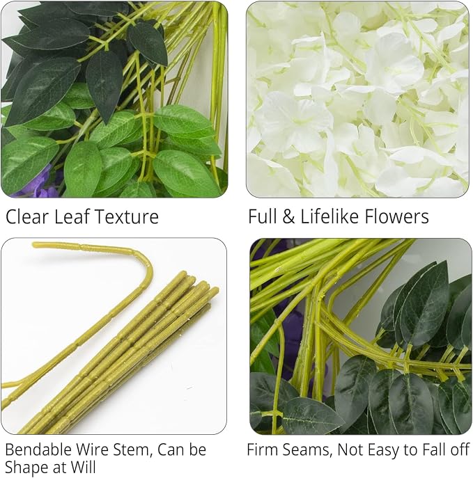 24 Pack Artificial Wisteria Hanging Flowers Fake Wisteria Flower Garland Silk Vines Rattan Decor for Home Wedding Arch Wall Garden Greenery Bedroom Outdoor Office Party Decoration (White)