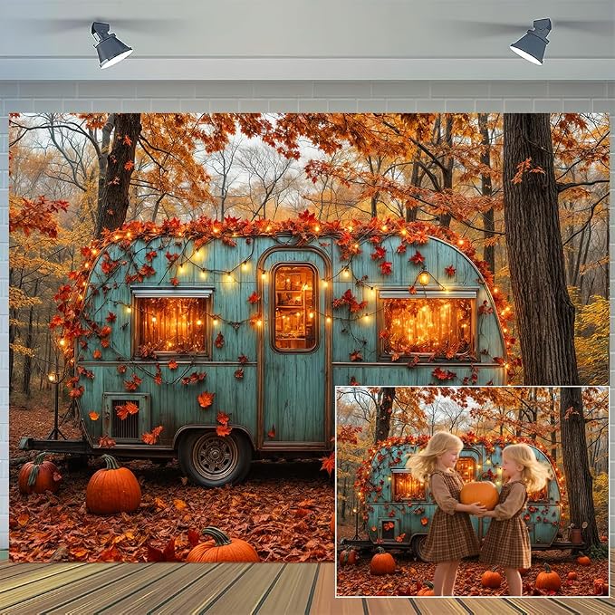 20 x 10 ft Fall Forest Backdrop Autumn Pumpkin Maple Leaves RV Farm Banner Decorations Harvest Thanksgiving Day Themed Party Kids Adults Portrait Photo Shoot Prop