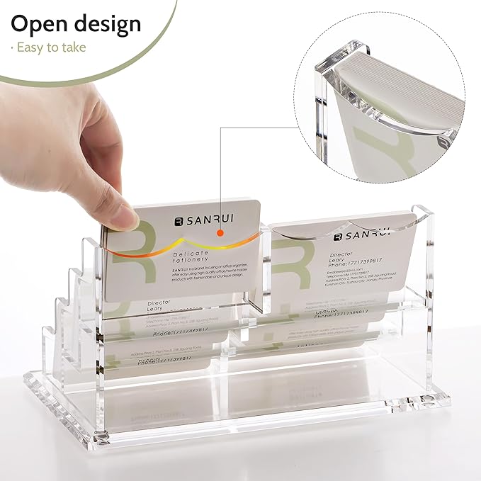 YUXUN Acrylic Business Card Holder Desk-3 Tier 6 Slot, 3.5"×2" Multiple Business Card Holder for Women Men, Business Card Display Stand, Desk Organiser Name Card Holders for Exhibition, Home, Office