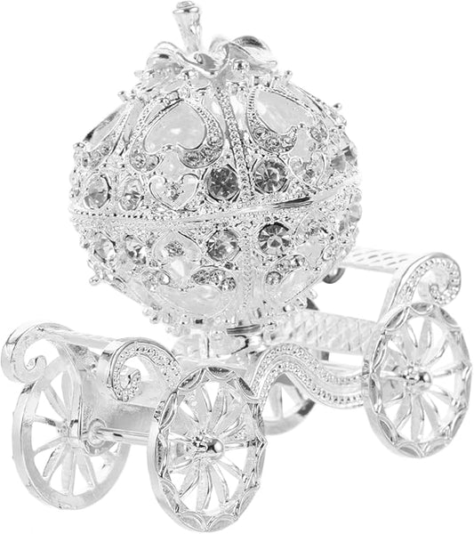 Kisangel Pumpkin Cart Ornaments - Silver Alloy Carriage Decor Handcrafted Vintage Style Trinket Box for Princess Room Decoration and Holiday Present