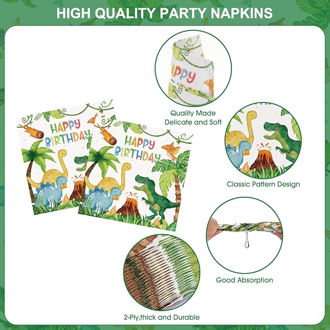 170 Pcs Dinosaur Birthday Decorations - Jungle Dino Party Supplies Sets, Includes Happy Birthday Dinner Plates Napkins, Flatware, Banners and Cups for Dinosaur Party Decorations Favors, Serves 24