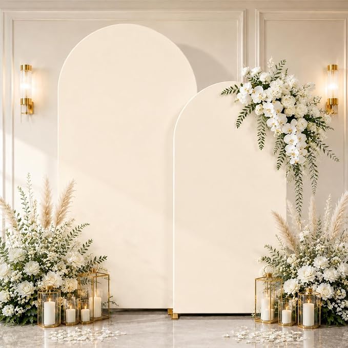 Arch Backdrop Stand and Cover Set (7.2ft,6ft) Birthday Party Wedding Ceremony Bridal Baby Shower Event Decor Gender Reveal (Beige, 7.2Ft+6Ft)