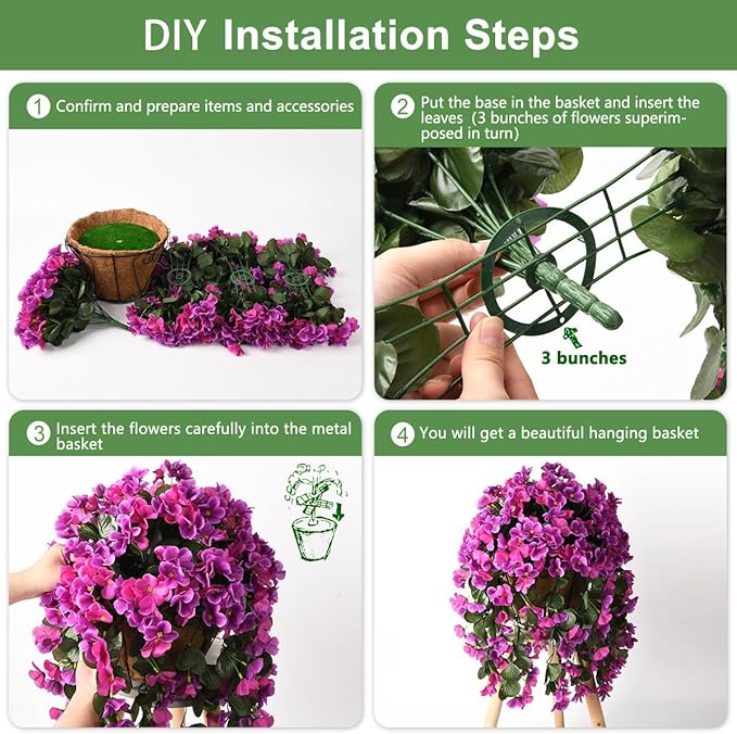 INQCMY Fake Flowers with Hanging Basket Realistic Artificial Begonias | Faux Plants UV Resistant for Outdoors Summer Decor, Silk Trailing Flower for Outside Windowsill Porch Patio Yard Planters