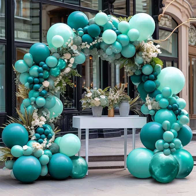 Teal Blue Balloons Double Stuffed Mint Blue Balloon Garland Arch Kit Metallic Peacock Balloons Different Sizes for Birthday Baby Shower Winter Bridal Prom Party Decorations