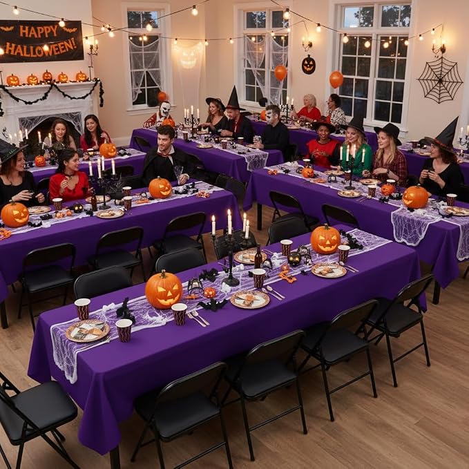 sancua Purple Tablecloths for 8 Foot Rectangle Tables, 8 Pack - Washable Polyester Fabric Table Cloth for Halloween Party Wedding Birthday Banquet Reception, 60x120 Inch