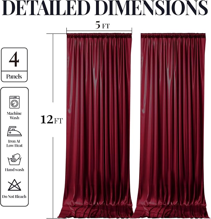 Burgundy Glitter Backdrop Curtains - 20x12FT Satin Photo Backdrop, Wrinkle-Free Shimmer Back Drop Cloth Shiny Drapes for Photobooth Wedding Birthday Parties Photoshoot Background Decorations
