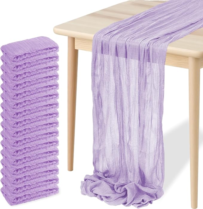 16 Pack Cheesecloth Table Runners 20" x 120", Boho Gauze Table Decor for Wedding, Bridal Shower, Birthday Party, Long Romantic Runner(Lavender)