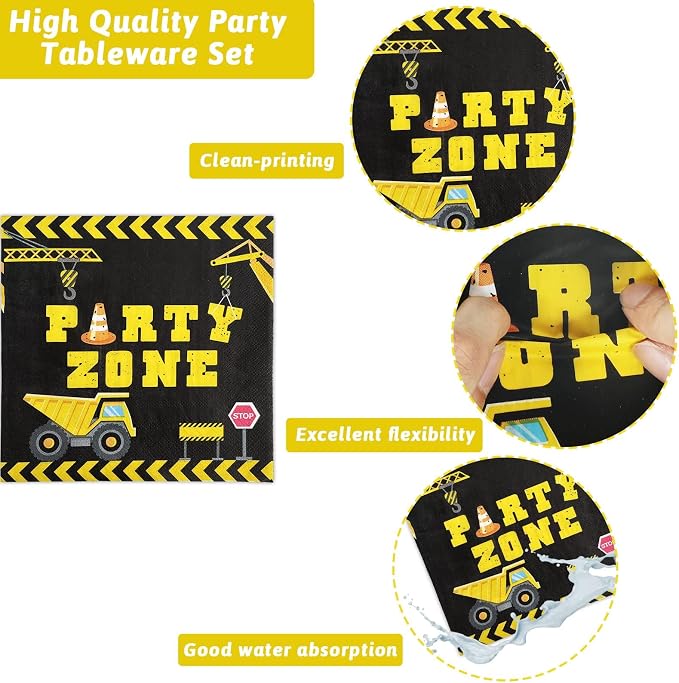Construction Party Plates and Napkins Serves 50, Construction Birthday Supplies 200 Pcs Tableware Set Dump Truck Party Table Decorations Supplies Paper Plates Napkins Forks