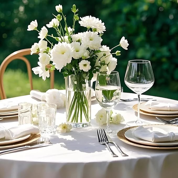 Fixwal 3 Pack White 120 Inch Round Tablecloths, Reusable Heavy Duty Washable Polyester Table Covers for Wedding, Party, Birthday, Outdoor, Picnic, Camping