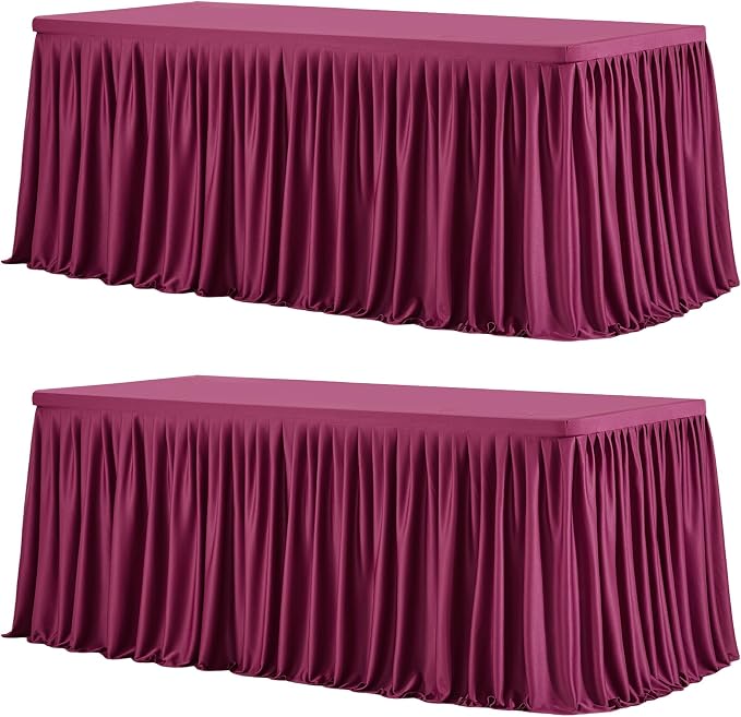 Wish Care 2 Pack Wine Red Rectangle Table Clothes for 6 Foot Tables, Polyester Fitted Tablecloths 6t Stretch Table Cover for Wedding, Birthday, Parties, Trade Show, Craft Show