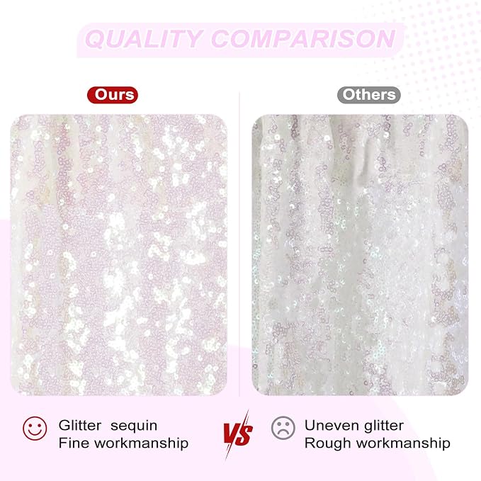 PartyDelight Iridescent White Sequin Backdrop 5x10ft 2 Panels | Iridescent white 3mm sequins show pink and purple tones under light on mesh backing for photos arches stages and party walls