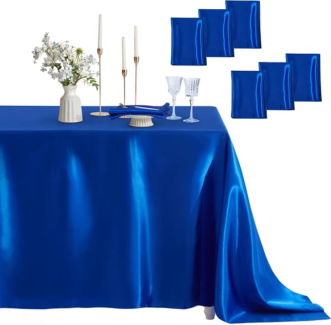 6 Pack Square Satin Table Cover Silkly Soft Table Cloth, Satin Dining Table Cloths for Wedding Banquet Table Decoration, Dining Room, Indoor and Outdoor Use, 52 x 52 Inches, Royal Blue