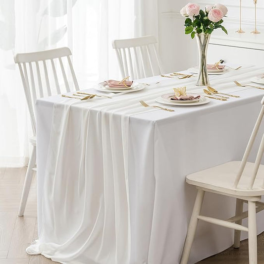 12 Pack Chiffon Table Runner 14x108 Inch Long 9ft Sheer Table Runners for Party Romantic Wedding Bridal Shower Fall Christmas Decorations-Ivory