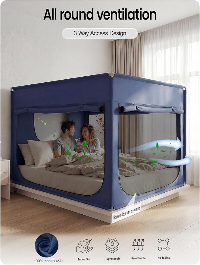 ANC POP Portable Bed Tent, Blackout Privacy Canopy with 3 Doors & Breathable Mesh, Large Space for Adults, Indoor Sleeping Shelter for Dorms/Shared Rooms