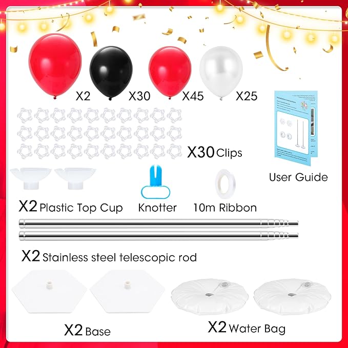 Balloon Column Stand with 102 Balloons, Balloon Column Kit Set of 2, Metal Balloon Tower Stand with Base for Floor, Height Adjustable from 1.57 to 7 Ft, For Party Decorations