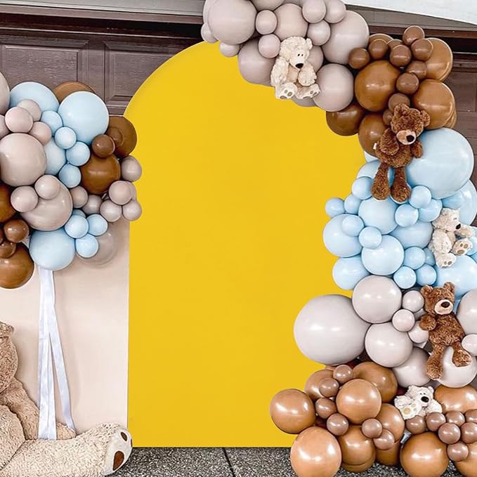 Wedding Arch Cover 6FT Gold Arch Cover Backdrop Fabric Spandex Round Top Arched Covers Chiara Wall Cover for 6FT Metal Stand Yellow Arch Backdrop Covers for Birthday Party Banquet Decorations