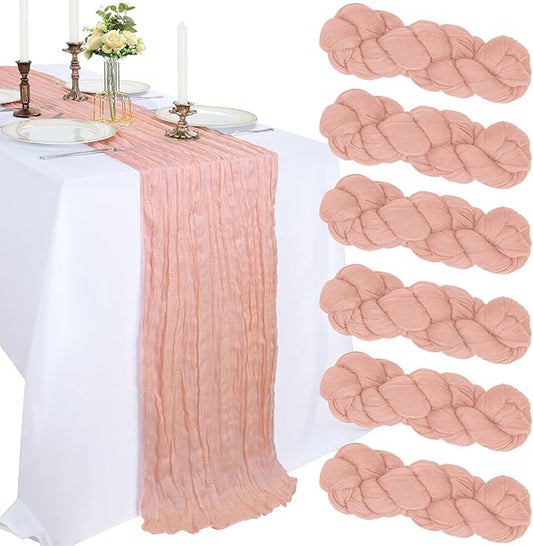 6 Pack 10FT Blush Pink Cheesecloth Table Runner 120 Inch Long Gauze Rustic Boho Spring Cheese Cloth Table Runner Sheer Fabric Decorations for Holiday Party Wedding Banquet Bridal Baby Shower Décor