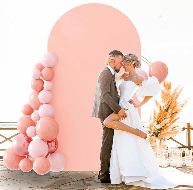 FOTSHARER Dusty Rose Arch Cover 7.2FT Wedding Arch Backdrop Cover Round Top Arch Covers Backdrop Fabric for Banquet Decor Spandex Arched Stand Cover 2 Sides Arches Panels Stretch Covers for Party