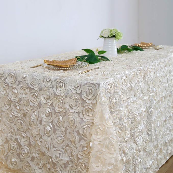 Ivory Rosette Tablecloth Wedding Decoration 50x80Inch Satin Tablecloth Flower Table Cover for Wedding Baby Shower Home Party Table Decoration