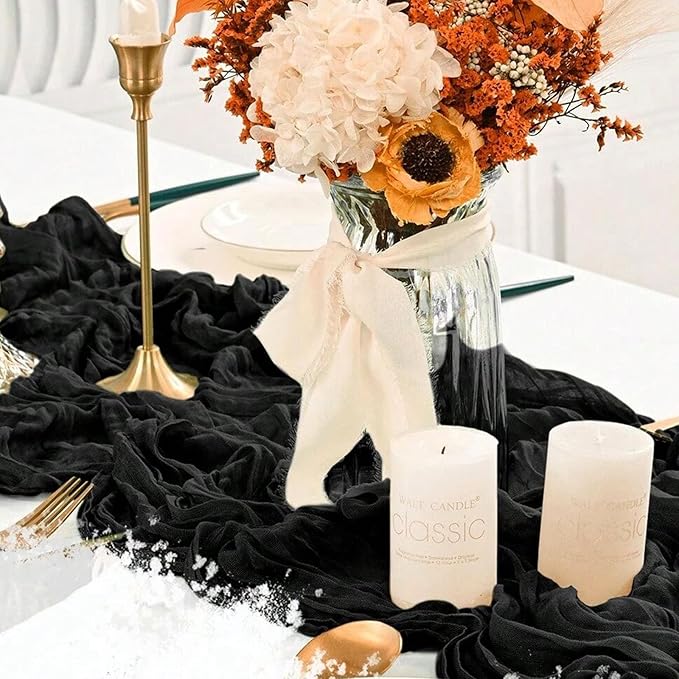 8 Pack Black Cheesecloth Table Runner 21x120 Inch Gauze Table Runners Reusable Polyester 10ft Boho Rustic Cheese Cloth Table Runner for Wedding Party Baby Shower Birthday