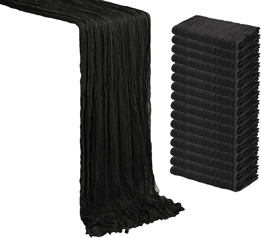 VDS 15 PCS, Black 14Ft Cheesecloth Table Runner 35x170 Inch Boho Gauze Sheer Rustic Romantic Long Table Runners for Wedding Bridal Shower Birthday Party Banquet Dining Table Decoration